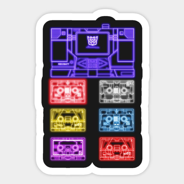 Masterpiece Soundwave and Cassettes Multicolour tron effect Sticker by Draconis130